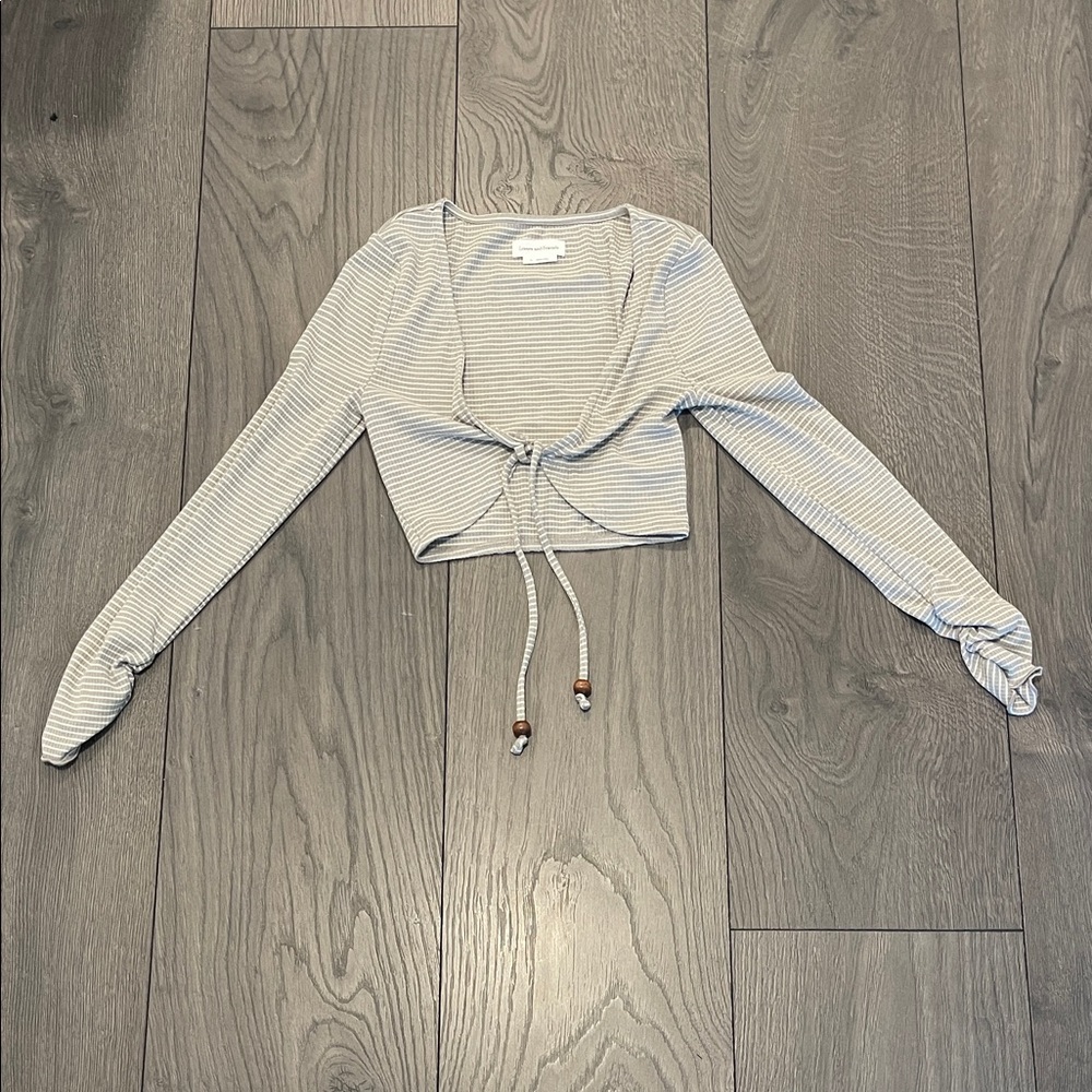 Lovers + Friends Light Gray Striped Tie-Front